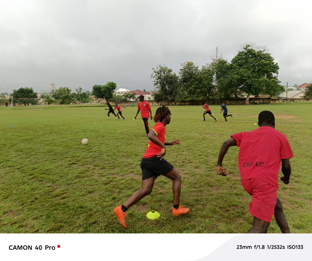 Football training session on a cloudy day